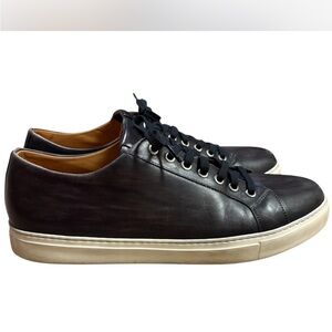 Magnanni Mens Brando Black Leather Low Top Lace Up Casual Sneakers Shoes Sz 11.5
